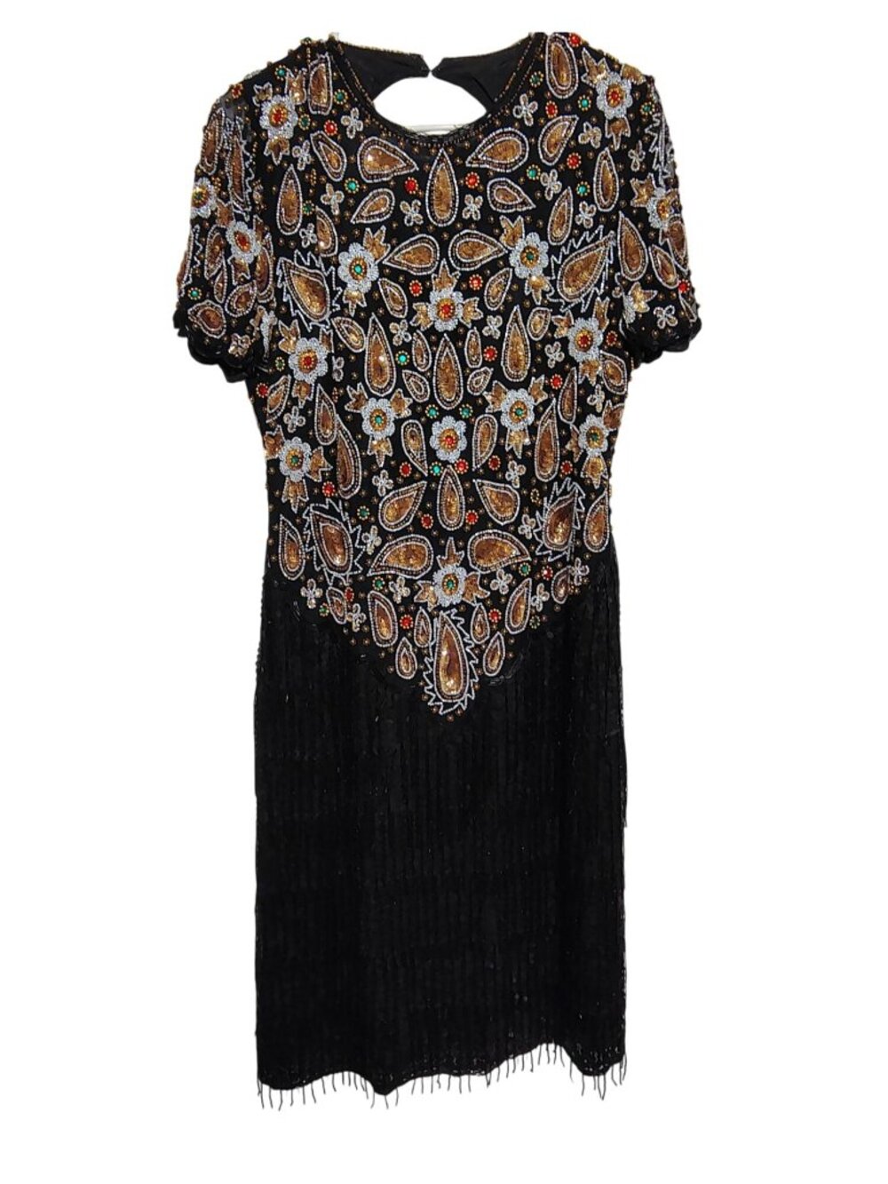 Vintage Swee Lo Heavily Beaded Dress, Small Beaded Flower Cocktail Key Hole Back